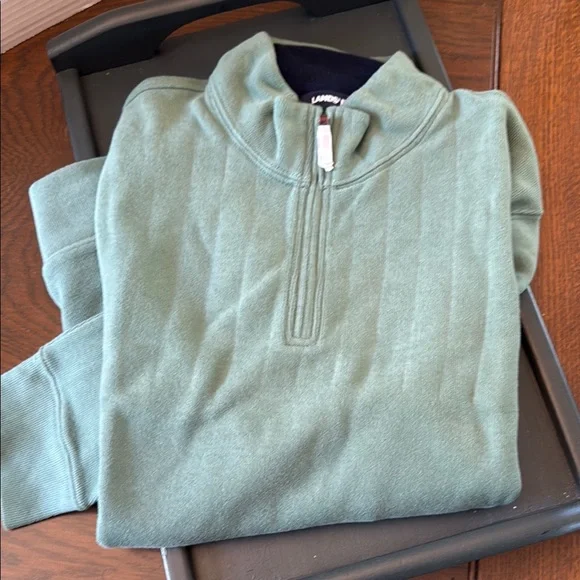 Lands' End Men's Green Quarter-Zip Cotton Pull-Over - Picture 1 of 5